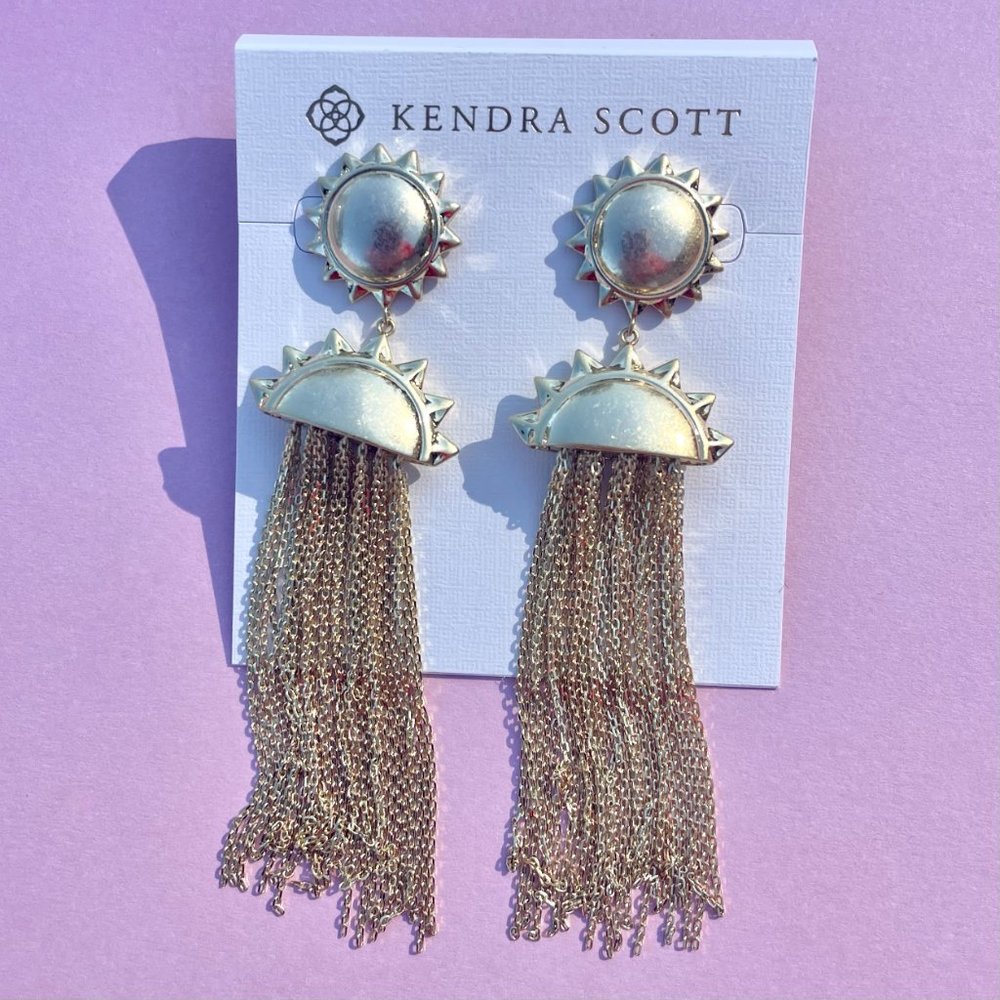 NWT Kendra Scott Sienna Sun & Chain Tassle Statement Earrings 14K Gold Plated